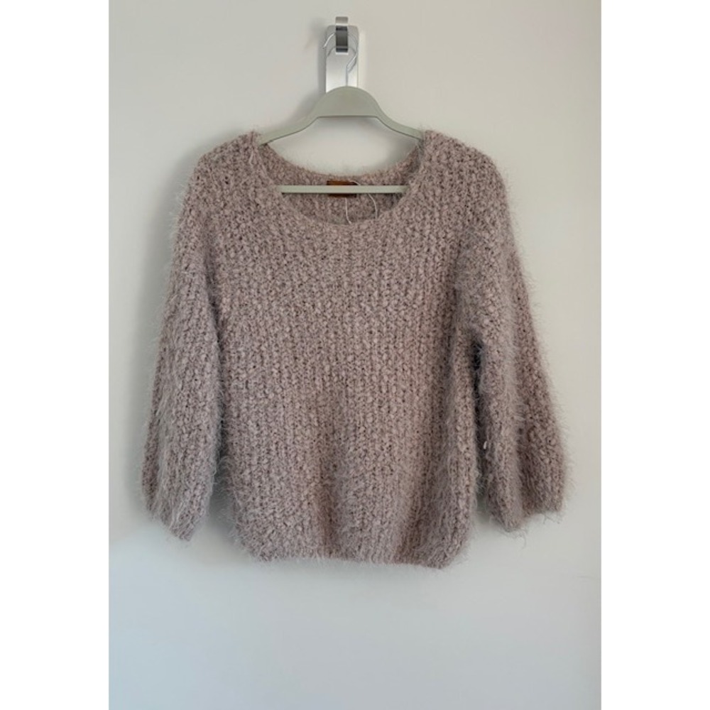POL JUF4A Women Dusty Mauve Pink Eyelash Popcorn‎ Knit Fuzzy Sweater Small